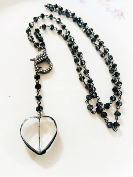 Soldered Heart Crystal Rosary Style Necklace