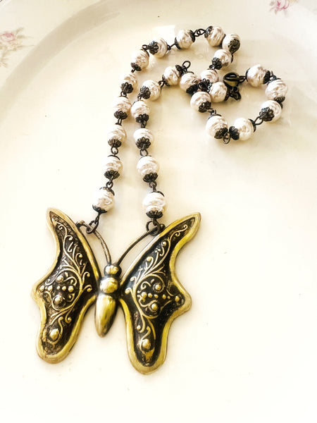 Boho Brass Patina Butterfly Necklace