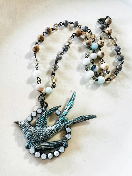 Fly Away Sparrow Beaded Chain Necklace