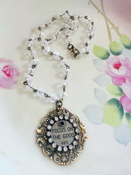 Focus on the Good Brass Patina Filigree Necklace