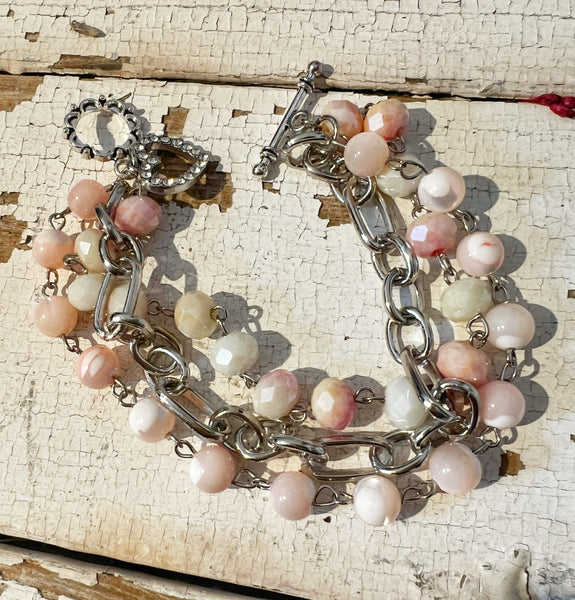 Pink Sugar Triple Strand Beaded Bracelet