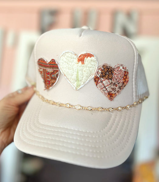 Granny Quilt Hearts Trucker Hat Neutrals