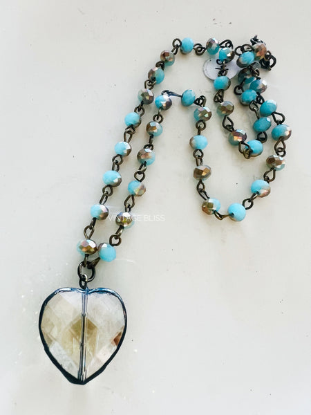 Soldered Topaz Crystal  Mini Heart Necklace