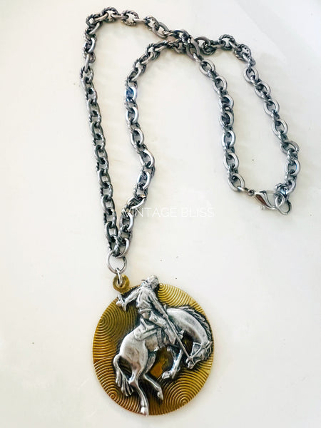 Bronco Billy Polished Brass & Silver Necklace