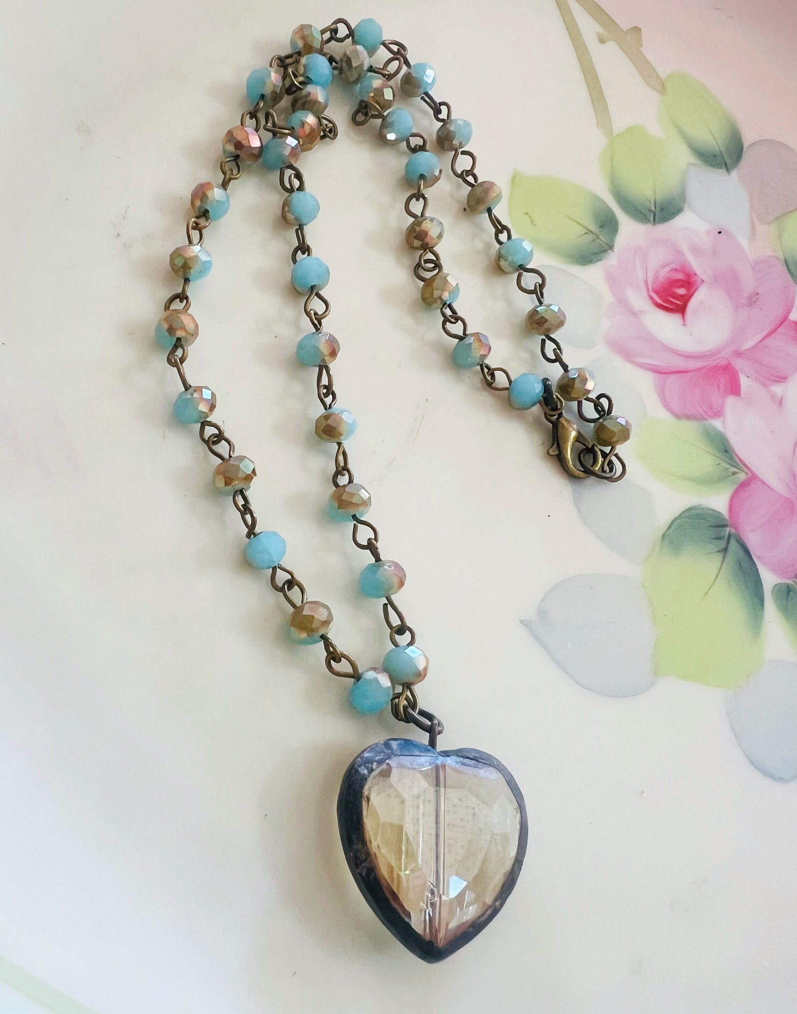 Soldered Topaz Crystal  Mini Heart Necklace