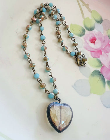 Soldered Topaz Crystal  Mini Heart Necklace