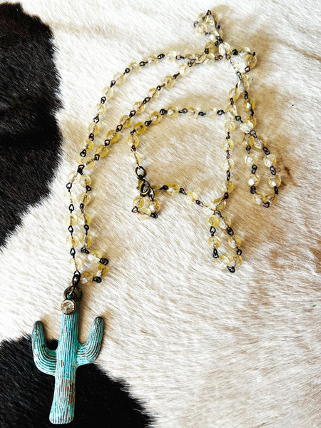 Patina Turquoise Cactus Beaded Chain Necklace