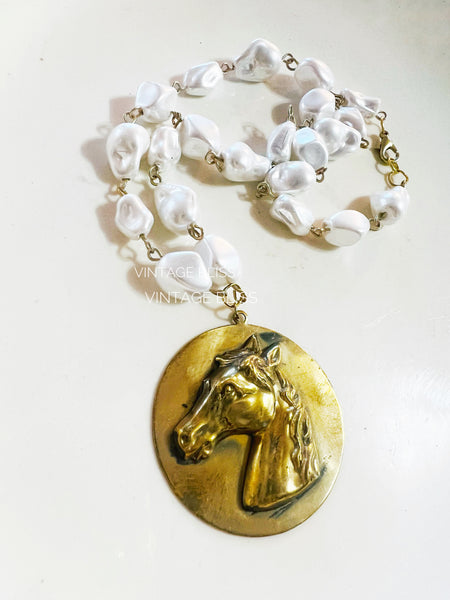 Horse Head Polished Brass Necklace