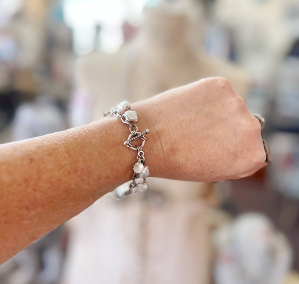 Silver Metal Chain &  Pearl Chain Bracelet