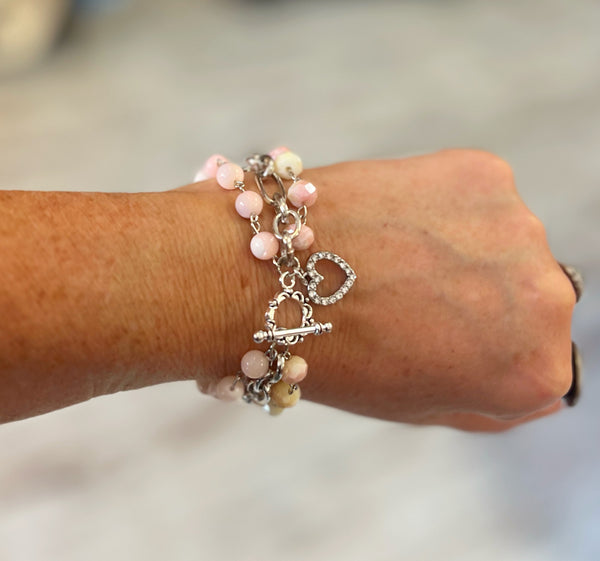 Pink Sugar Triple Strand Beaded Bracelet