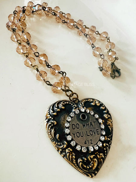 Do What You Love Brass Filigree Quote Necklace