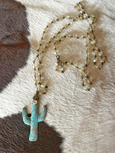 Patina Turquoise Cactus Beaded Chain Necklace