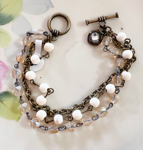 Neutral Brown Tones Triple Strand Beaded Bracelet