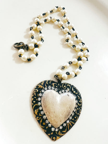 Hearts Desire Clay Heart Beaded Chain Necklace