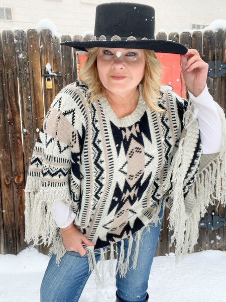 Aztec Fringe Pullover Sweater