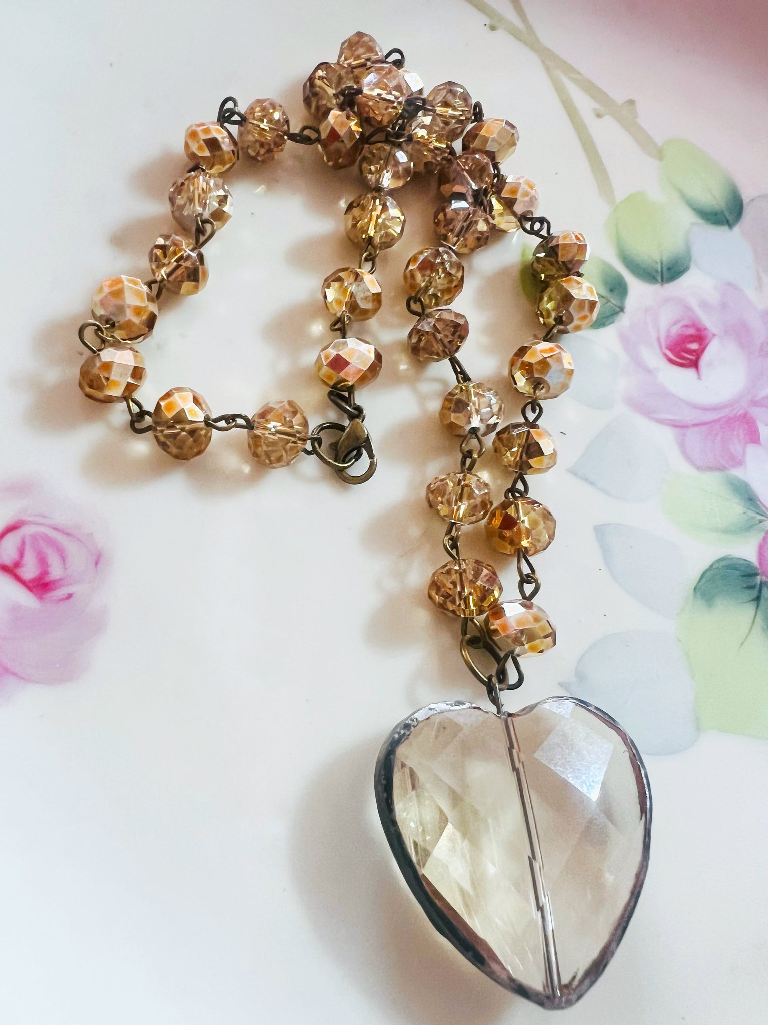 Soldered Crystal Heart Necklace Metallic Gold