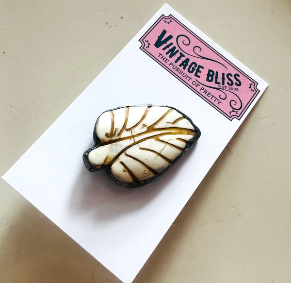 Soldered White Leaf Stone Hat Pin