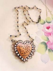 Life is a Gift Collage Clay Heart Filigree Necklace