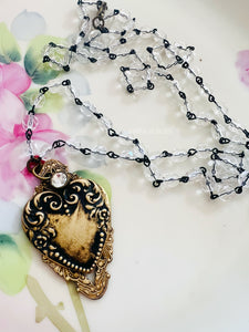 Filigree Brass Patina Heart Necklace