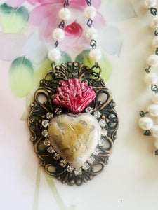 Sacred Heart Beaded Chain Necklace