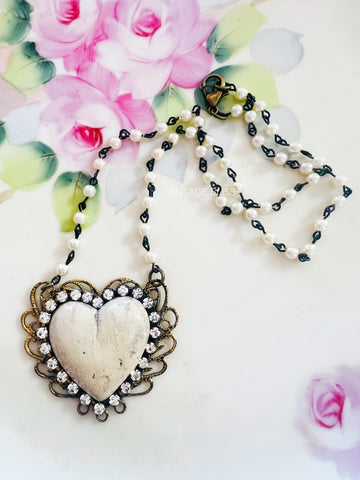 Whitewash Heart Filigree Necklace