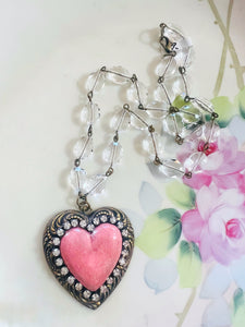 Pink Distressed Clay Heart Necklace