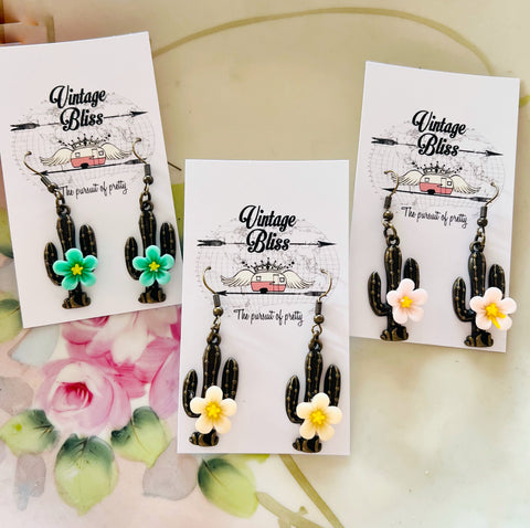 Cactus with Flower Earrings