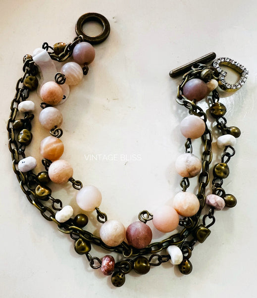 Rust & Tan Tones Triple Strand Beaded Bracelet
