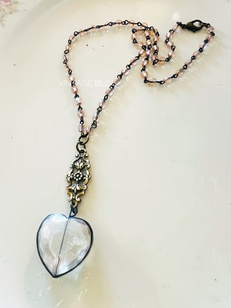 Soldered Crystal Mini Heart Necklace Pink