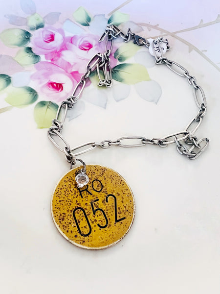 Brass Patina Vintage Locker Tag Necklace 052