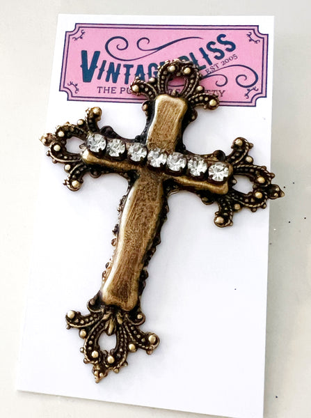 Filigree Cross Brass Patina Hat Pin