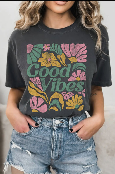 Good Vibes Unisex Crew Tshirt Grey