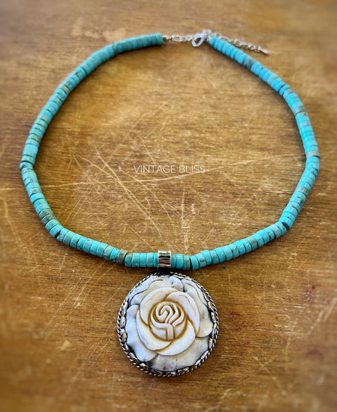 Turquoise Rose Necklace