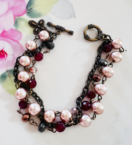 Pearl Chain Triple Strand Beaded Bracelet