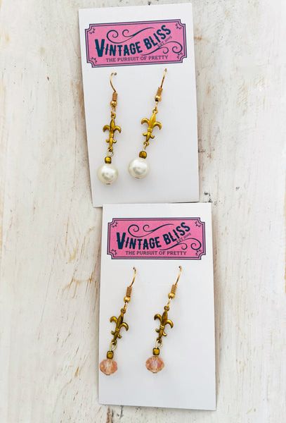 Gold Fleur de Lis Bead Earrings