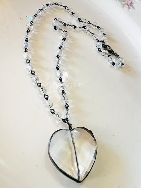 Soldered Glass Heart Necklace AB Crystal