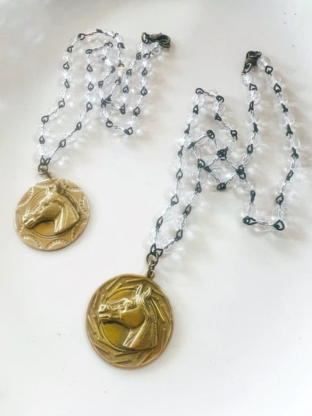 Brass Patina Horse Head Pendant Necklace