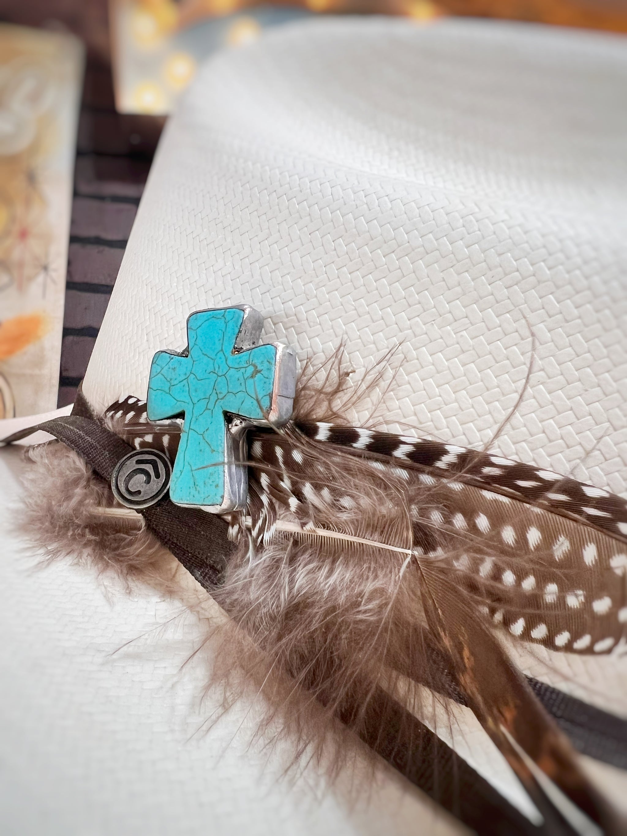 Intricate Silver and Turquoise Cross Hat Pin Intricate Silver And Turquoise Cross Pendant by Emory  main image 3
