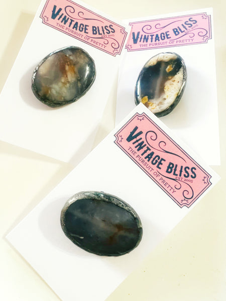 Polished Oval Agate Soldered Stone Hat Pin
