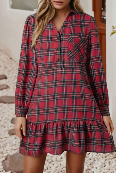 Red Ruffle Plaid Holiday Dress