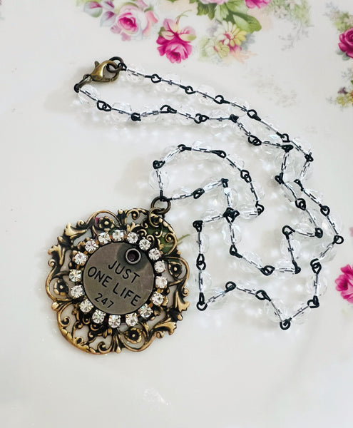 Just One Life quote filigree necklace 