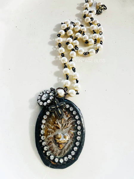 Sacred Heart Medallion Beaded Chain Necklace
