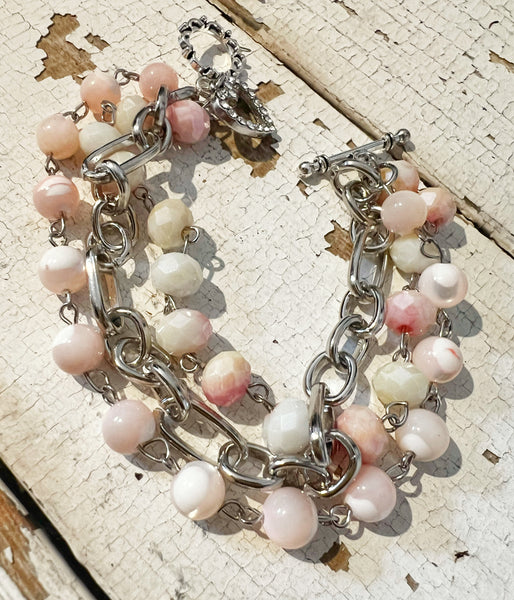 Pink Sugar Triple Strand Beaded Bracelet