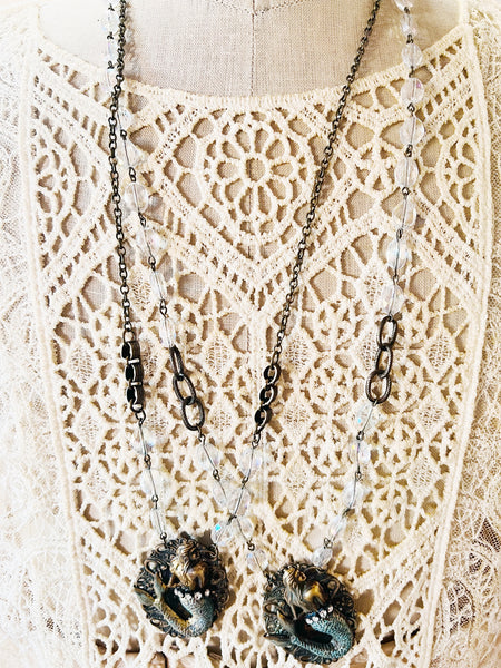 Brass Patina Mermaid Beaded Chain Necklace