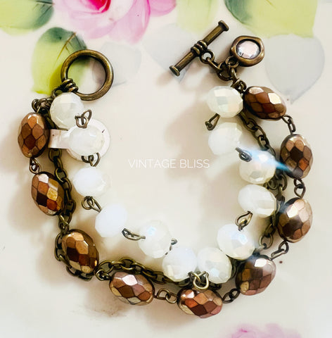 Brown tones Triple Strand Beaded Bracelet