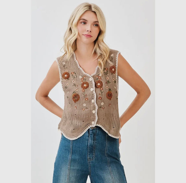 Floral Embroidery Vest Top