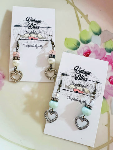 Crystal Rhinestone Drop Heart Earrings