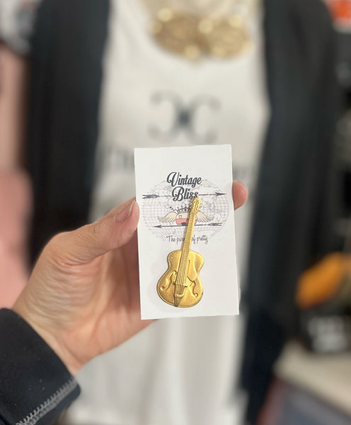 Brass Guitar Hat Pin