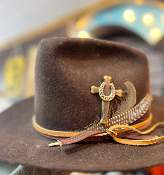 Horseshoe Cross Brass Patina Hat Pin