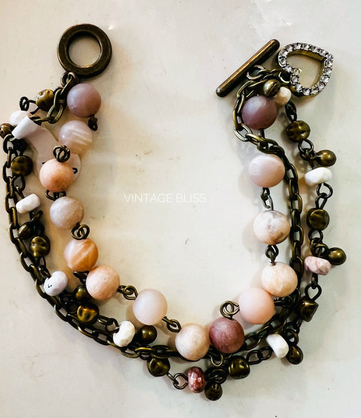 Rust & Tan Tones Triple Strand Beaded Bracelet